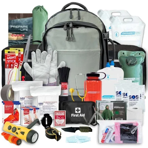 Emergency Zone Stealth Tactical 2-Person, 72-Hour Emergency Survival Kit, Wilderness Survival Gear, Waterproof & First Aid, Food & Water, Ready for Earthquake, Hurricane, Disaster Preparedness