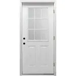 National Door Company ZZ364577L Fiberglass Smooth, Primed, Left Hand Outswing, Prehung Door, 9 Lite 2-Panel, Clear Glass, 32"x80", Fiberglass