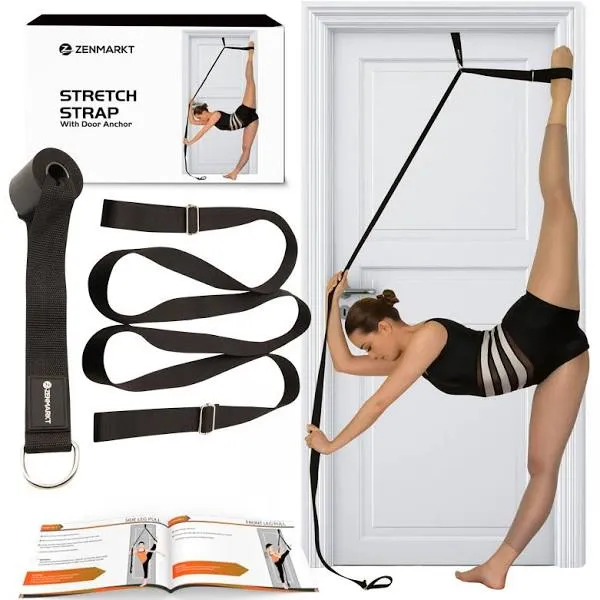 Stretching Strap With Door Anchor - Stretching Equipment to Improve Legs Purple