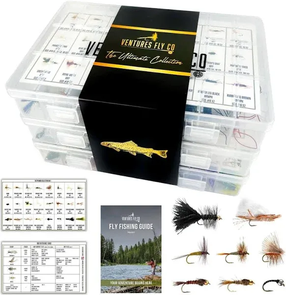  | 200 Premium Hand Tied Fly Fishing Flies Assortment | Three Fly Boxes 