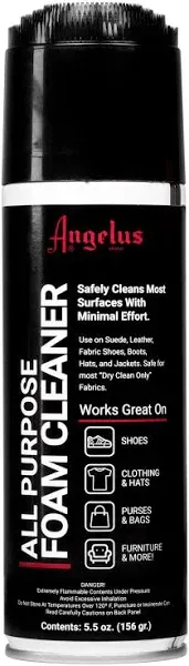 Angelus All Purpose Foam Cleaner for Shoes, Sneakers, Hiking Boots, Car Seats, Hats, Accessories - 5.5oz with Scrubbing Brush Top