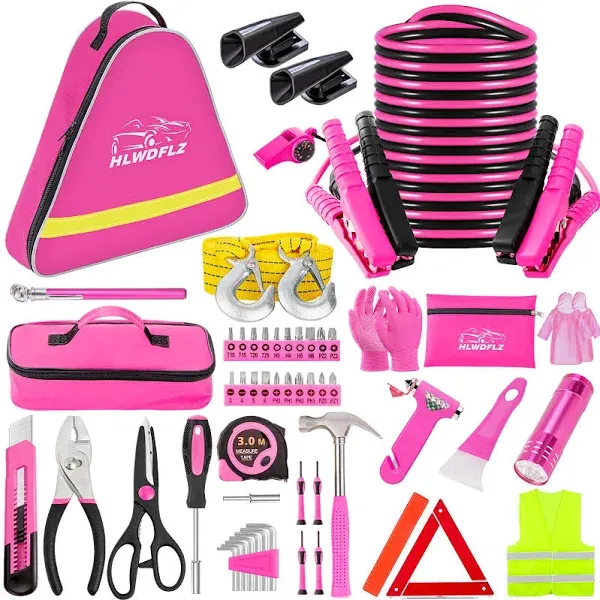 Car Roadside Emergency Kit - Pink Roadside Assistance Emergency Kit with Jumper 