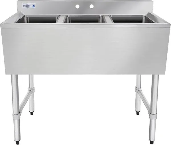 Profeeshaw NSF 3 Compartment Sink Commercial of Stainless Steel with 10'' x 14'' x 10'' Bowl Bar Utility Basin for Restaurant, Bar, Utility Room and Garage