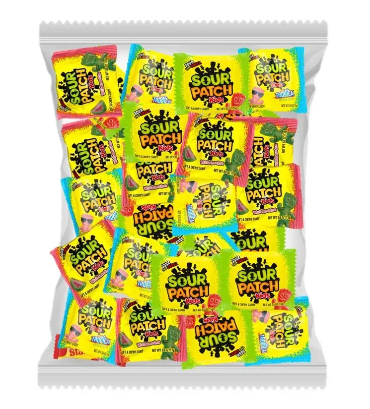 Snack Mountain Assortment of Sour Patch Kids Treat Size (25 Packs) Original Tropical Watermelon