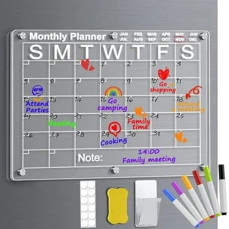 Acrylic Calendar for Fridge, Clear Dry Erase Board for Refrigerator, 16 inchx12 ...