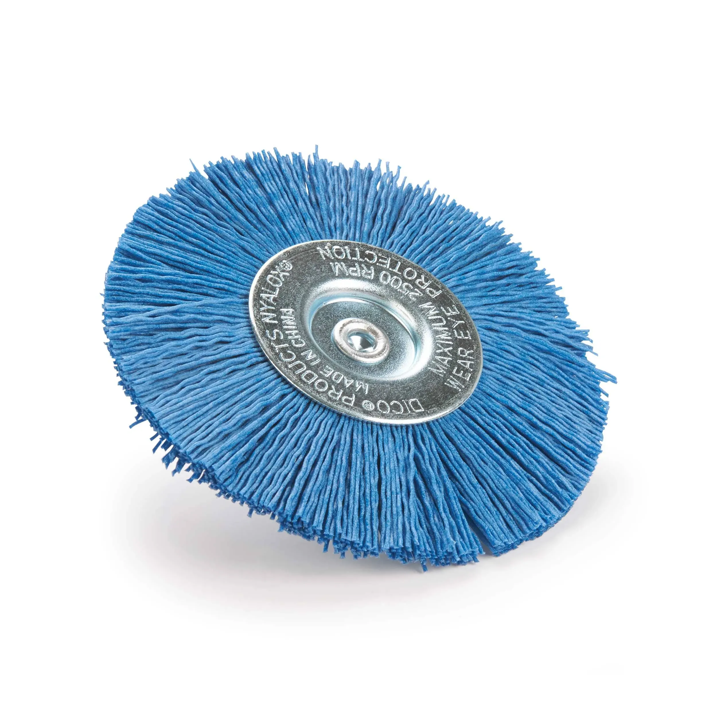 Dico 4" OD, 1/4" Shank Diam, Crimped Nylon Wheel Brush - 3/8" Face Width | Part #505-784 (BLUE)