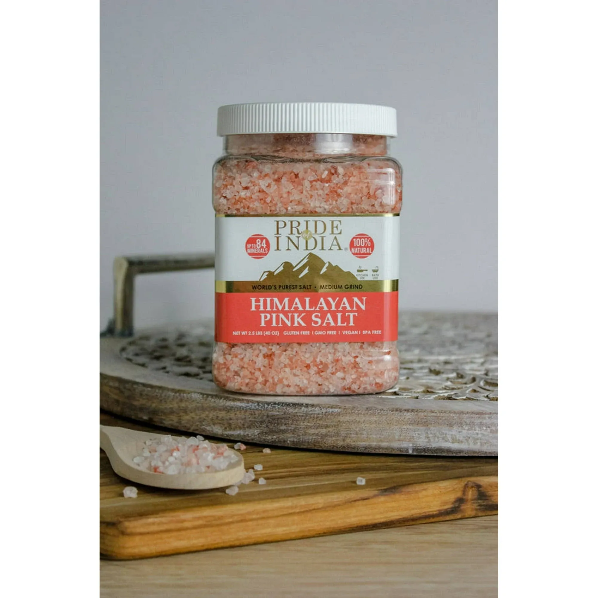 Pride Of India - Pure Himalayan Pink Salt - Enriched w/ 84+ Natural Minerals, Medium Grind 2.2 Pound (35.2oz) Jar - Himalayan Salt, Himalayan Pink Salt, Pink Himalayan Salt, Grind Salt, Pure Rock Salt