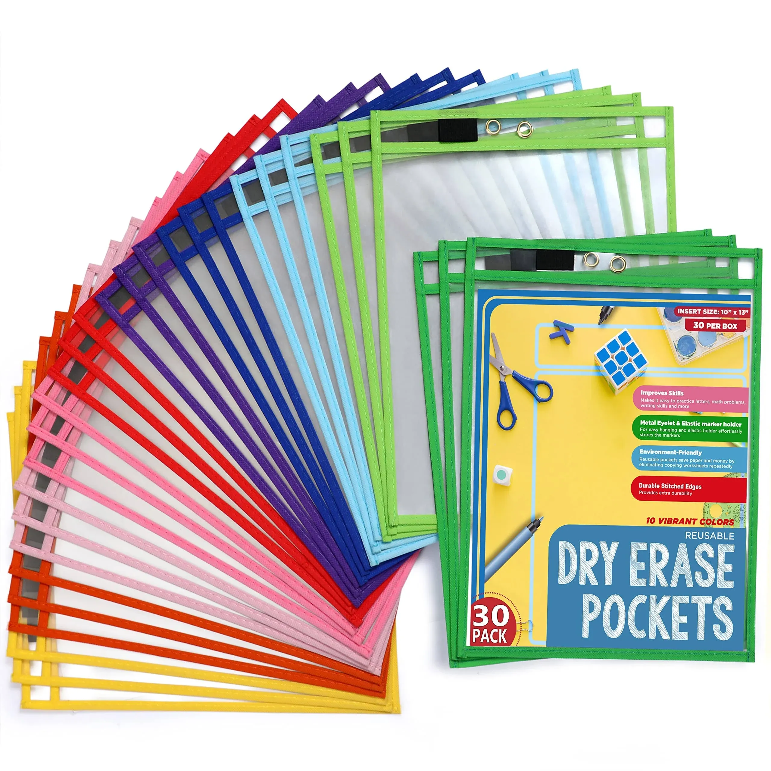 Dry Erase Pockets - 30 Pack Easywipexl Heavy Duty Sheet Protectors Quickly Wipe