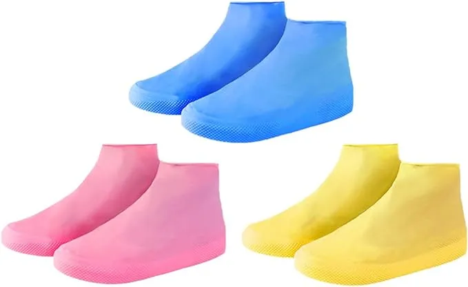 3 Pair Silicone Waterproof Reusable Non Slip Overshoes Resistant Rain Boots for Men and Women M