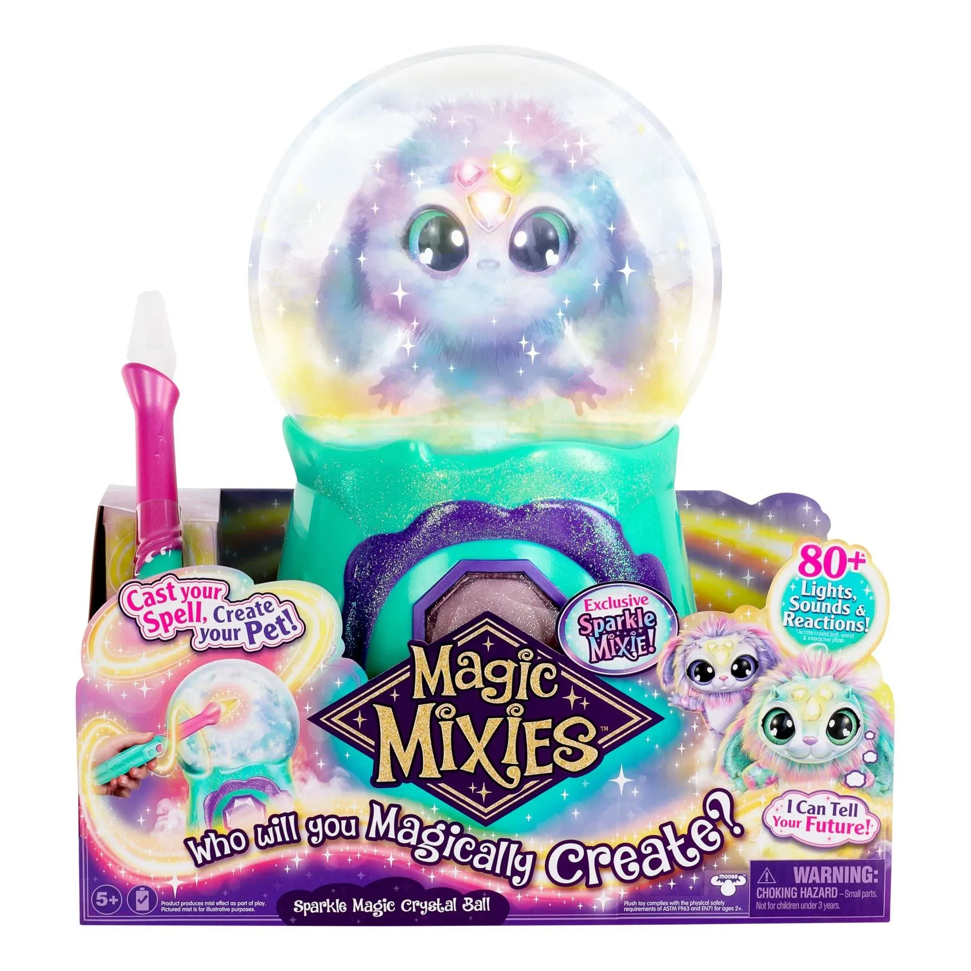 Magical Magic Crystal Ball Mist Surprise with Interactive 8 inch Sparkle Plush Toy and 80+ Sounds and Reactions, Electronic Pet