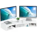 TEAMIX Dual Monitor Stand Riser with Drawer - Length and Angle Adjustable Double Monitor Riser Corner Desk Shelf Organizer 37 inch Long Monitor Riser for 2 Monitors/Laptop/PC/Screen/TV