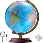 TTKTK Illuminated World Globe for Kids with Wooden Stand 4 in 1- Night View Stars Map Constellation Globe with Detailed Color