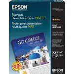 Epson S041257 8 1/2" x 11" Bright White Pack of 9 Mil Premium Matte Presentation Paper - 50 Sheets