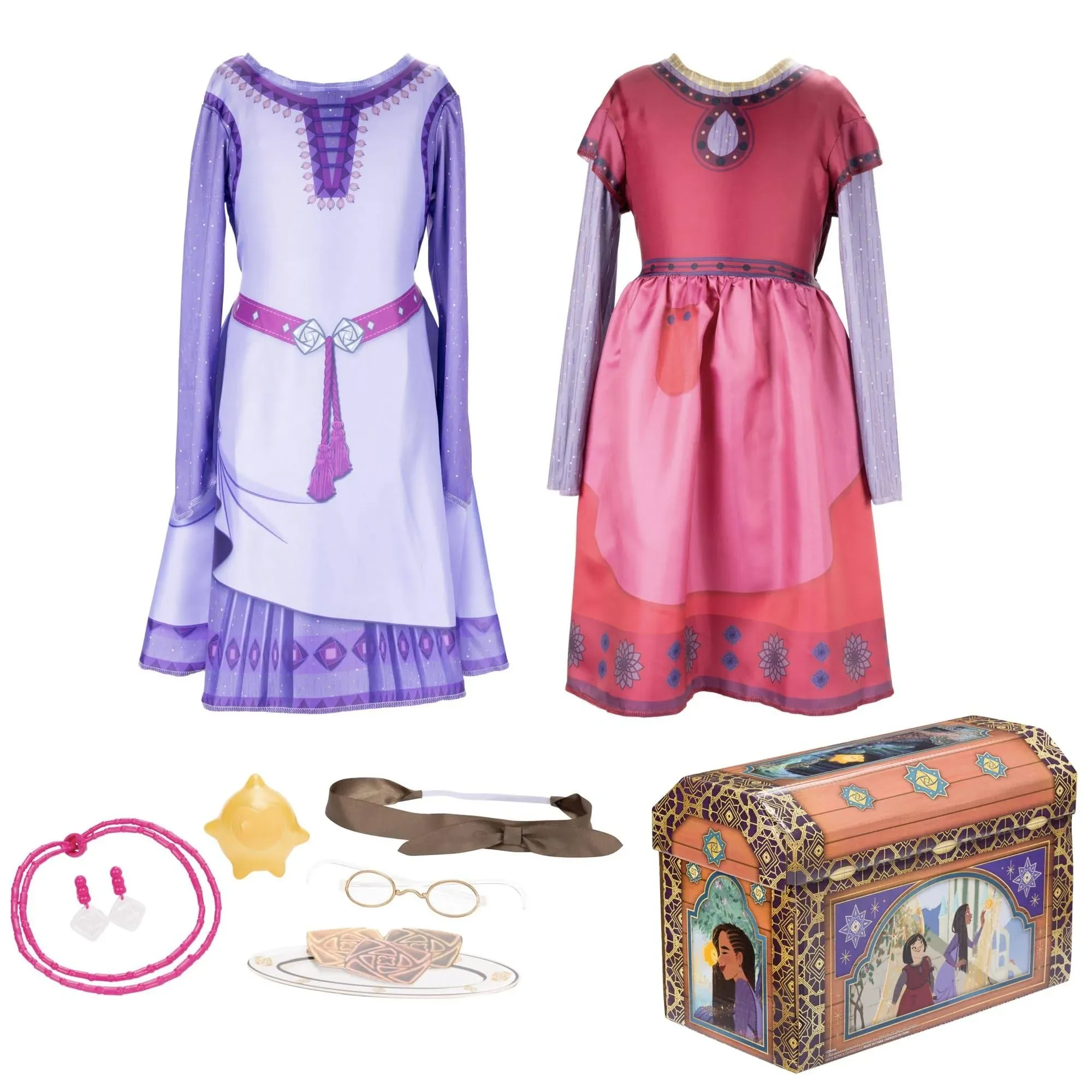 Disney's Wish Asha & Dahlia Dress Up Trunk, Best Friends Role Play Set, Fits Sizes 4-6X [Amazon Exclusive]