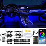 Interior Car Lights with Wireless APP & Remote Control, 9 in 1 RGB Car Ambient Lighting Kit with 4 Under Dash Lights & 5 Fiber Optic LED Strips, Sync to Music Inside Car Accessories