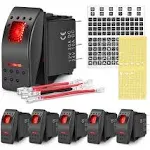 Nilight 6 Pack Rocker Switches Red Backlit 12V/24V Toggle Switches for Car Truck