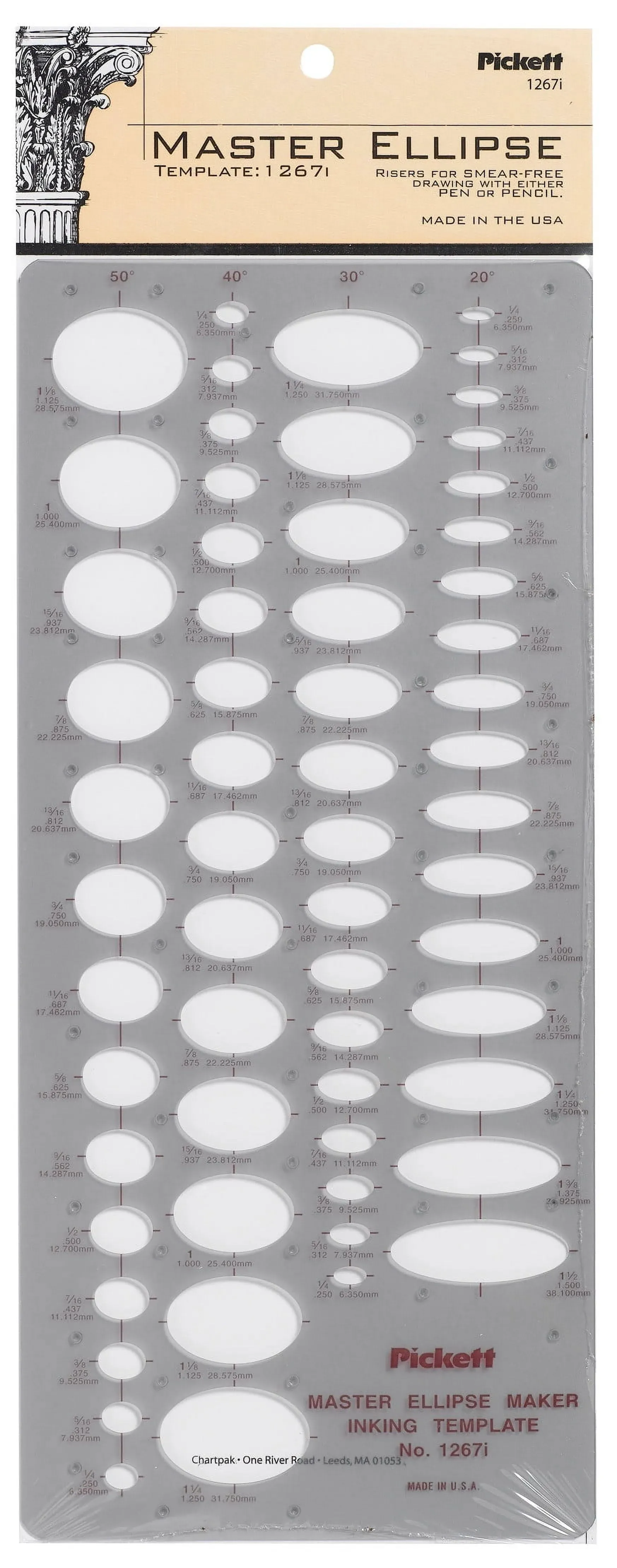 Chartpak Pickett Template - 1267i Master Ellipse Maker (20° to 50°) 