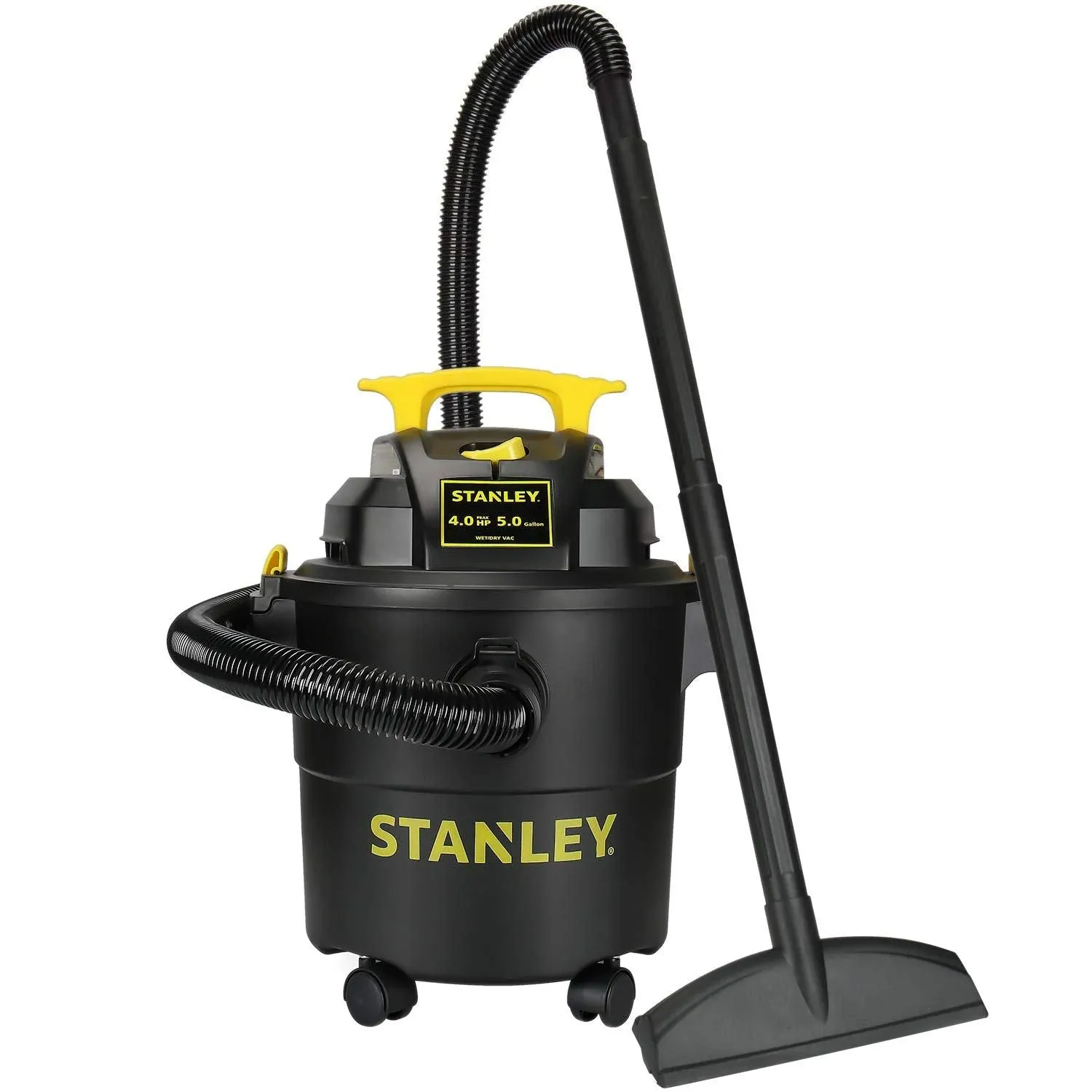 Stanley SL18115 Wet/Dry Vacuum, 4 Horsepower, Stainless Steel Tank, 5 Gallon, 4.0 HP, 50" Sealed Pressure, Silver+Yellow 