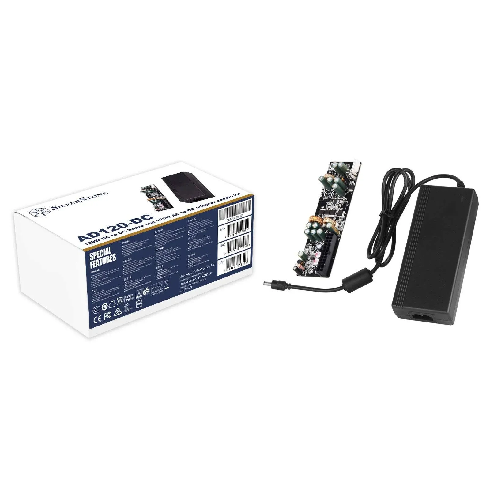 Silverstone 120W Power Supply Kit, 120W DC-DC PowerBoard with 120W 12V/10A AC-DC Adapter, Black Wire Design, 20+4Pin Motherboard Connector