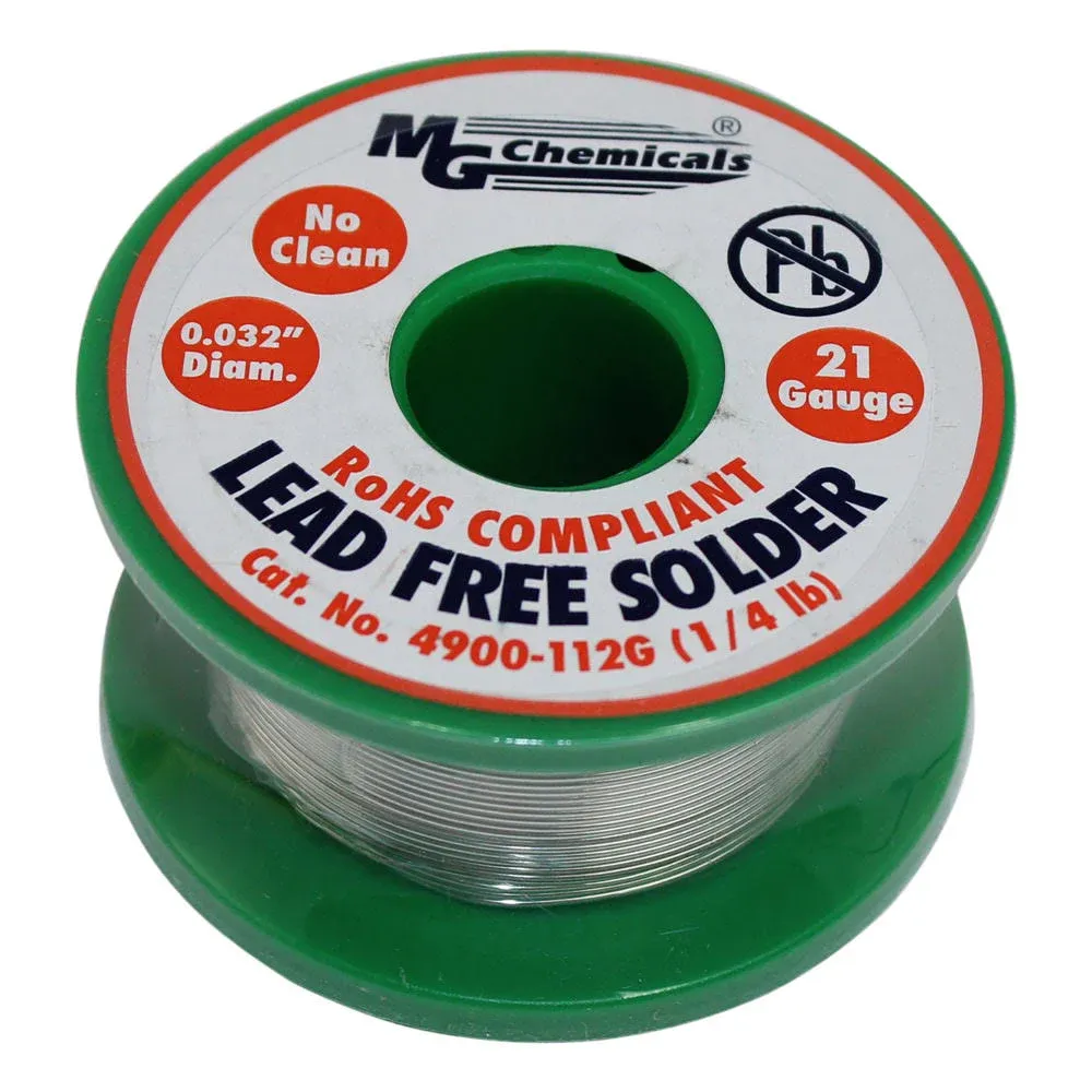 MG Chemicals 4900 SAC305, 96.3% Tin, 0.7% Copper, 3% Silver, No Clean Non Leaded Solder, 0.032" Diameter, 1/4 lbs Spool