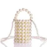 Abvokury YUSHINY Beaded Handbag for Women White Pearl Decoration Evening Bags with Detachable Chain Inner Bag Medium