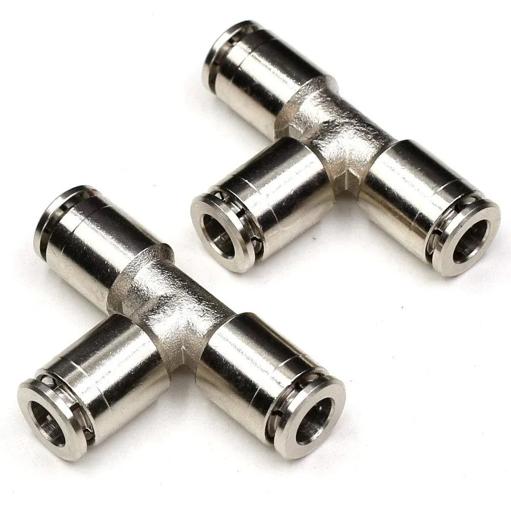 1/4 Union Tee Push to connect fittings Stainless Steel Quick Connect Fittings,CEKER 1/4" x 1/4" x 1/4" OD 3 Way Tee Shaped Tube Fittings Push Connectors Air Line Fittings 2pack