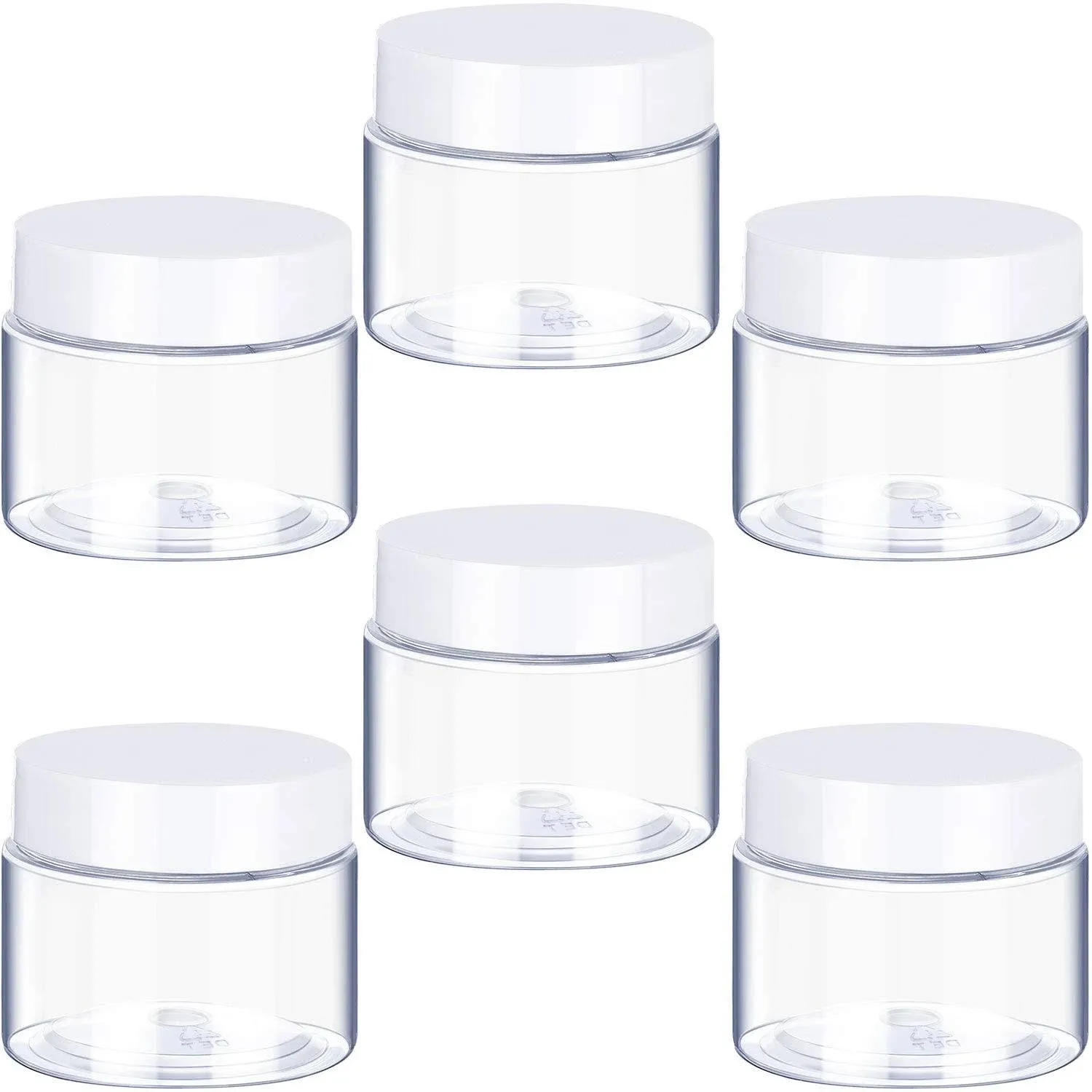 6 Pack Clear Container with Lids Small Plastic Pot Jars Wide Mouth Round Leak Proof Plastic Container Jars with Lid for Travel Storage, Eye Shadow, Nails, Paint, Jewelry (White,3 oz)