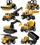 Geyiie Alloy Small Construction Cars Vehicles, Die Cast Mini Construction Truck Toys, Heavy Duty Bulldozers Excavator Cement Dump Toys Outdoor Easter Gifts for Kids Toddler