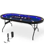 Giantex 10 Players Poker Table with Cup Holder, Folding Casino Leisure Table with 4 USB Ports