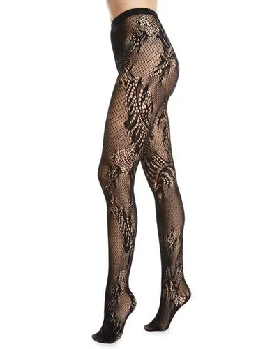 Shop Natori Women's Feather Lace Net Tights In Black