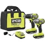 RYOBI ONE+ HP 18V Brushless Cordless 1/2 in. Drill/Driver and Impact Driver Kit w/ 2.0 Ah Batteries, Charger, and Bag