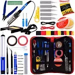 Soldering Iron Kit - Soldering Iron 60W Adjustable Temperature, Solder Wire, Soldering Stand, Wire Cutter, Solder Tips, Desoldering Pump, Tweezers, Solder Paste, Heatshrink Tubes from Plusivo