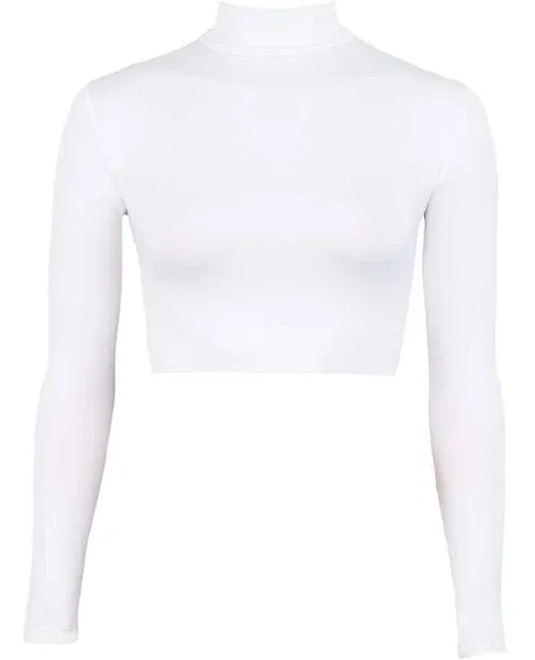 Cropped Cheer Bodysuit - Long Sleeve Cheerleading Turtleneck Crop Top - Stretch Body Suit For Cheerleaders (Adult Sizes)