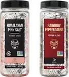 Soeos Himalayan Pink Salt and Rainbow Peppercorn Grinder Refills, 18oz Salt & 8oz Peppercorns, Kosher Seasoning Set for Cooking