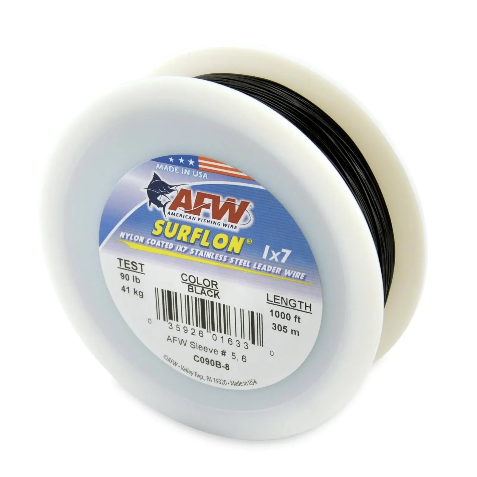 American Fishing Wire Surflon Nylon Coated 1x7 Stainless Steel Leader Wire - Fishing Leader Line for Saltwater, 10lb Test - 250lb Test in Bright, Black, Camo in 30ft, 100ft, 300ft and 1,000ft Lengths