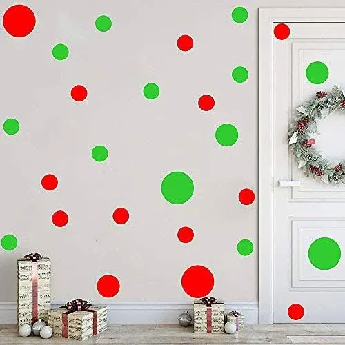 Polka Dots Wall Decal Vinyl Wall Stickers Dots Wall Decals Circle Wall Stickers Christmas Wall Decals Classroom Wall Decals Playroom Wall Decor-52 Dots Lime Green&Red