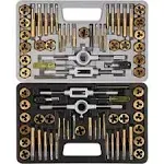 Brass Coated 80pcs SAE & Metric Tap and Die Set, Metric Standard Rethreading Tool Kit, Coarse and Fine Threads for Cutting External and Internal Threads, Essential Repair Tool Kit with Case