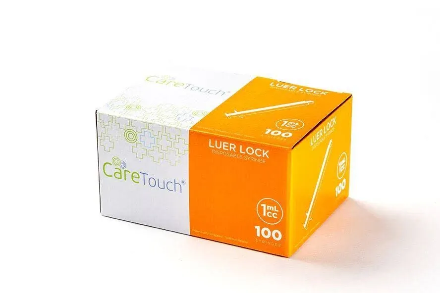 Care Touch Syringe with Luer Lock Tip, 1ml - 100 Sterile Syringes (No Needle)