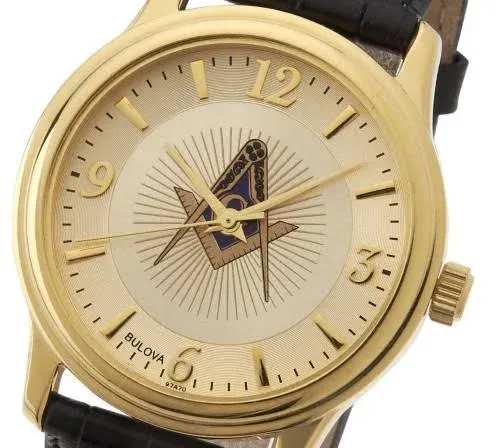 New Men's Gold Finished Bulova Masonic Blue Lodge Watch