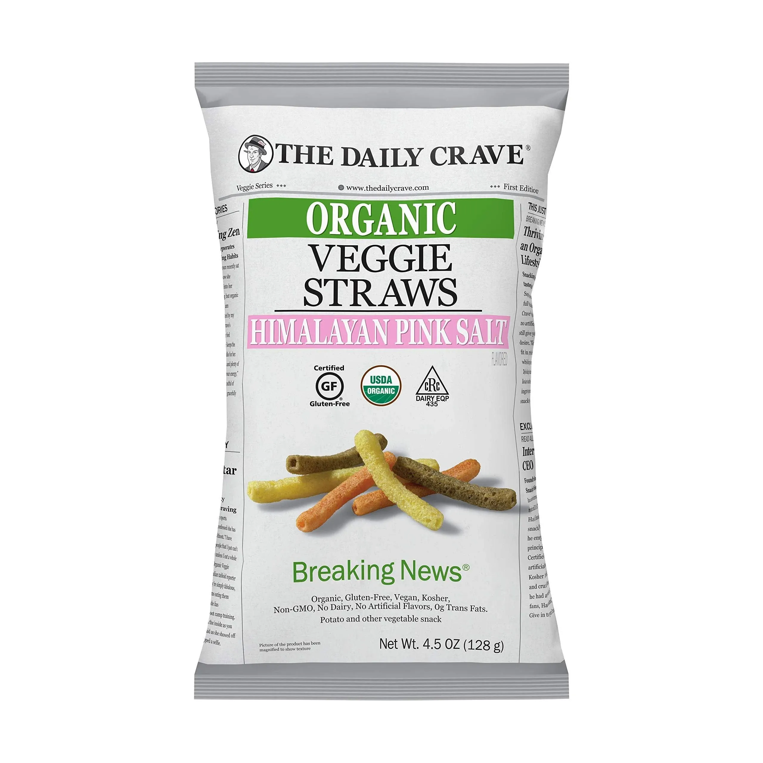 The Daily Crave Organic Veggie Straws, Veggie with Himalayan Pink Salt, 4.5 oz ...