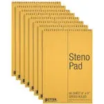 Better Office Products Spiral Steno Pads, 8 Pack, 6 x 9 inches, 60 Sheets, Wh...