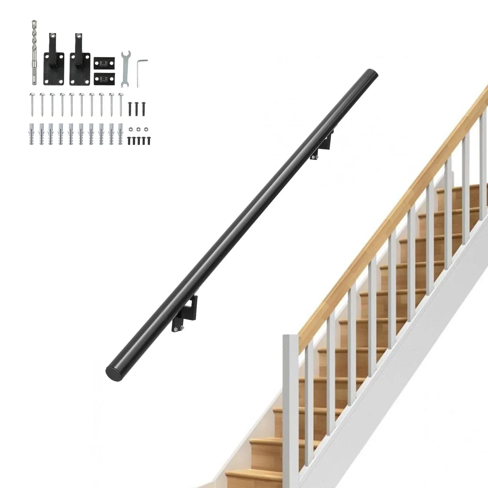 VEVOR Handrail Stair Railing 4 ft Wall Mount Handrails for Indoor Stairs ...