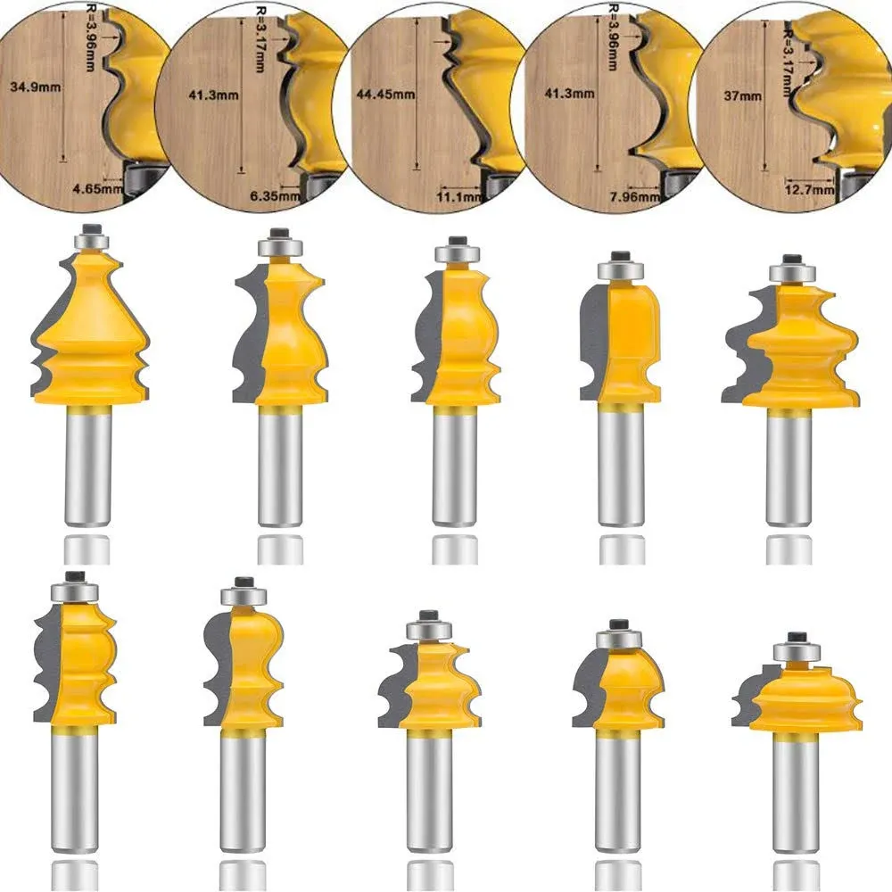 LEATBUY 10 PCS Architectural Molding Router Bit Set 1/2-Inch Shank Corner Rou...