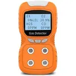 4 Gas Detector, Portable Multi Gas Monitor LCD Screen Backlight Rechargeable Battery Sound Light Vibration Alarm, 2-Year Detector