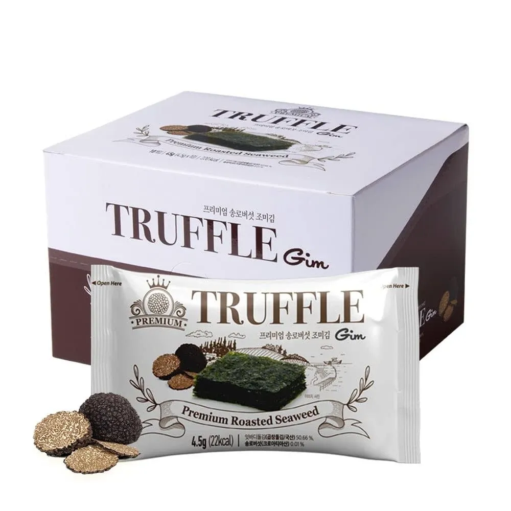 GOTBanchan Truffle GIM: Korean Snacks Black Truffle Premium Roasted Seaweed | Asian Food Low Carb Snack Nori Sheets for Sushi, Gimbap & Musubi | Organic Snacks Dried Seaweed Nori Sheets (Box of 10)