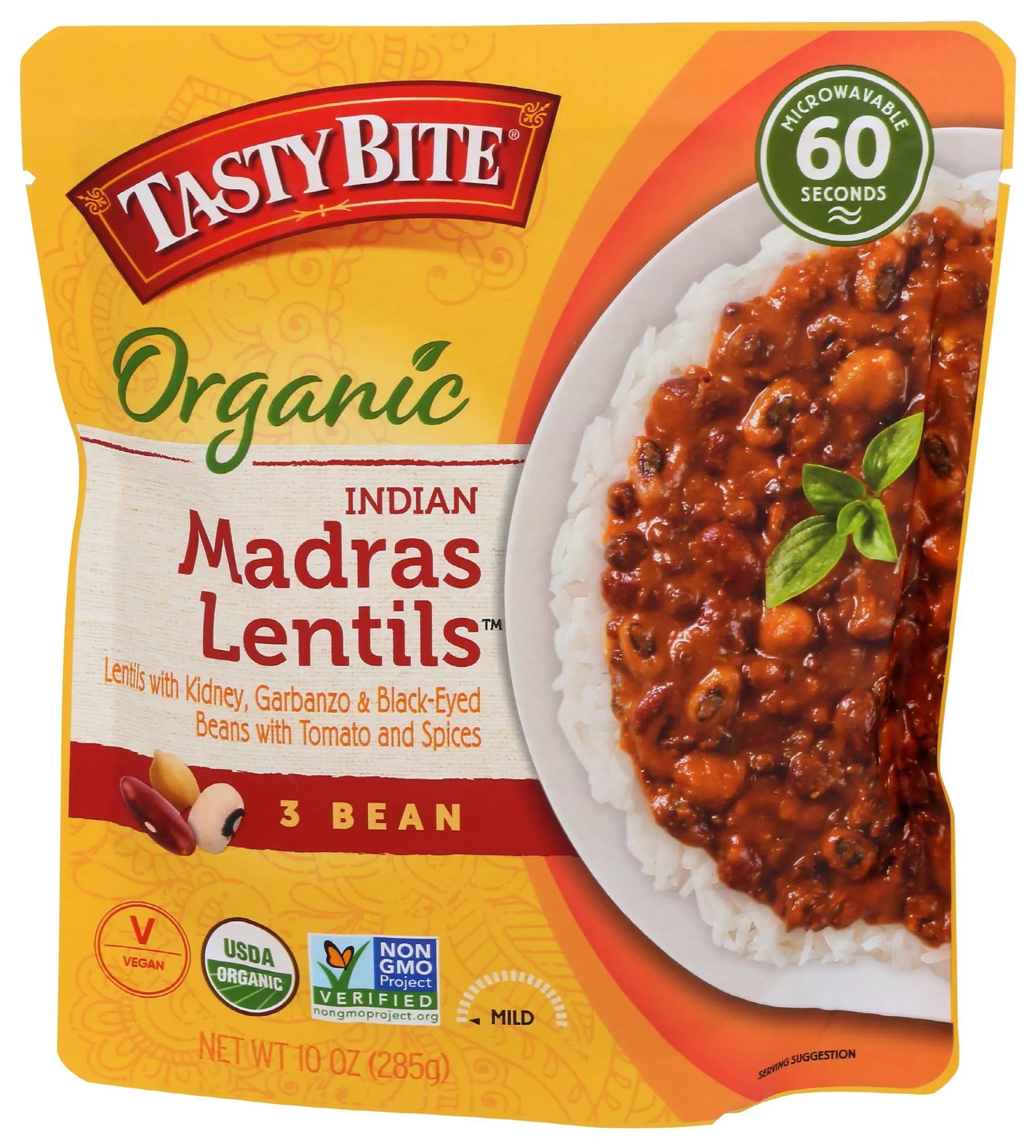 Tasty Bite Madras Lentils, Organic, Indian, 3 Bean, Mild - 10 oz