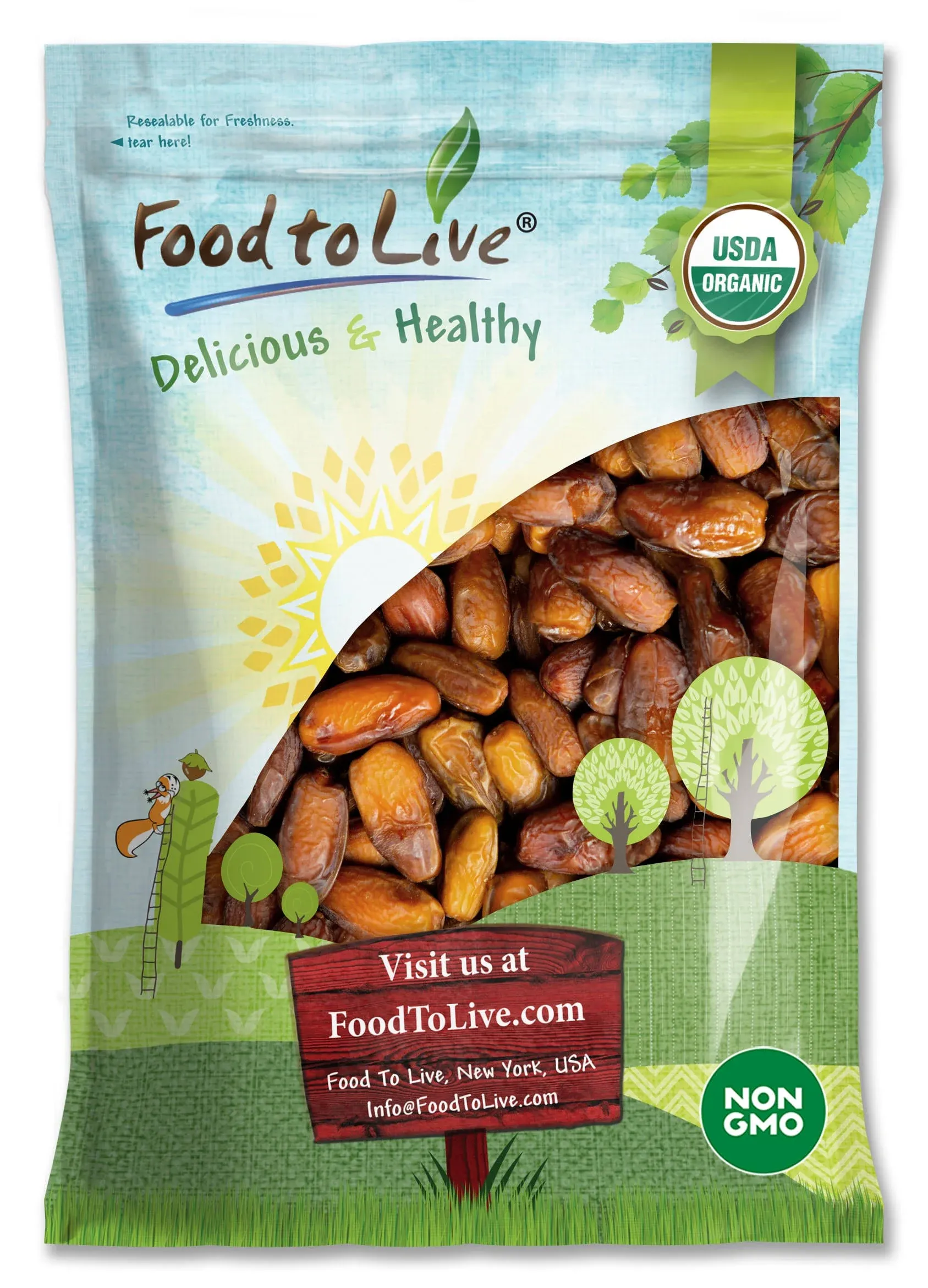 Organic Deglet Noor Dates — Non-GMO, Kosher, Raw, Vegan, Pitted — Food to Live