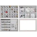 Vee Stackable Jewelry Trays Organizer with Stalinite Lid, High-Capacity Jewelry Drawer Dresser Storage Organizer for Earring, Ring, Necklace (3 Pcs Trays, Grey)