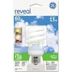 GE Lighting 63253 Reveal Spiral CFL 13-Watt (60-watt replacement) 800-Lumen T3 Spiral Light Bulb with Medium Base, 1-Pack