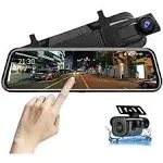 Open Box Jansite 10'' Mirror Dash Cam Night Vision Front & Rear 1080p Backup Cam